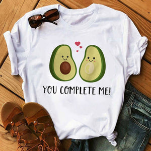 Vegan-Life Kawaii Cartoon Avocado Short Sleeve T-shirt for Women