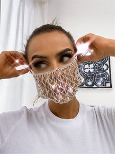 Shiny Pearl & Rhinestone Face Mask Cover for Women