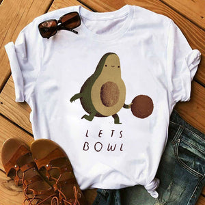 Vegan-Life Kawaii Cartoon Avocado Short Sleeve T-shirt for Women