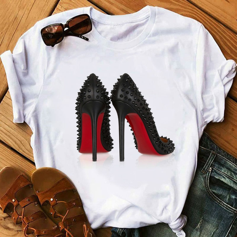 Women's Spiked Red Bottom Printed Tee