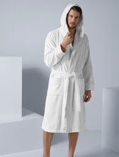 Load image into Gallery viewer, Men&#39;s White Turkish Cotton Hooded Terry Bathrobe
