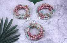 Load image into Gallery viewer, Natural Rhodochrosite W/Frosted Amazonite Beaded Bracelet/Necklace w/Lotus Buddha Yoga Charm
