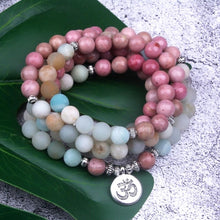 Load image into Gallery viewer, Natural Rhodochrosite W/Frosted Amazonite Beaded Bracelet/Necklace w/Lotus Buddha Yoga Charm
