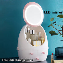 Load image into Gallery viewer, LED Makeup Organizer/Cosmetic Storage Box Portable.  Mirror LED Light USB Rechargeable

