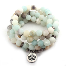 Load image into Gallery viewer, Natural Amazonite Stone Lotus Buddha Beaded Bracelet/ Necklace
