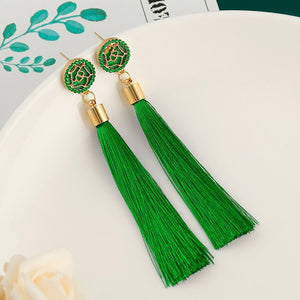 New Fashion Bohemian Tassel Earrings Cotton Silk Fabric Long Fringe Drop Dangle
