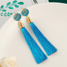 Load image into Gallery viewer, New Fashion Bohemian Tassel Earrings Cotton Silk Fabric Long Fringe Drop Dangle
