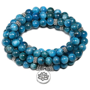 Mala Meditation Yoga Bracelets/Necklace Revelation In Natural Apatite-Lotus Pendant Charm