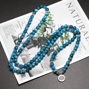 Mala Meditation Yoga Bracelets/Necklace Revelation In Natural Apatite-Lotus Pendant Charm