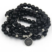 Load image into Gallery viewer, Mala Black Onyx Stone With Lotus OM Buddha Charm Yoga Bracelet/Necklace
