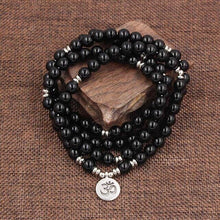 Load image into Gallery viewer, Mala Black Onyx Stone With Lotus OM Buddha Charm Yoga Bracelet/Necklace
